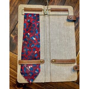 Vintage Brown Faux Leather Folding Necktie Travel Case Hanging Hook Organizer